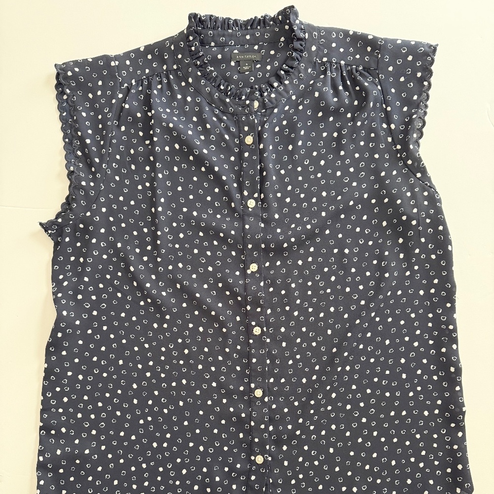 Ann Taylor Navy Polka Dot Sleeveless Top